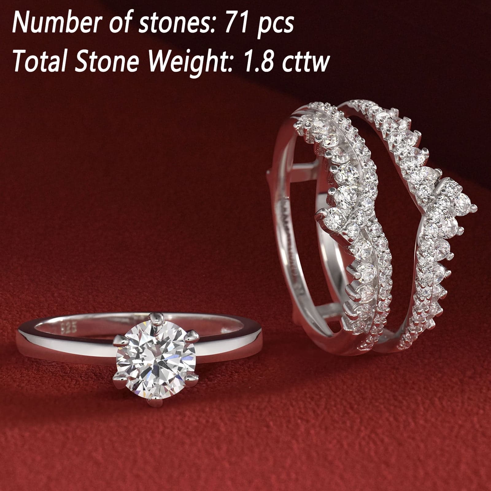 Newshe Wedding Rings for Women Engagement Ring Enhancer Band Bridal Set Sterling Silver 1.8Ct Cz Size 7