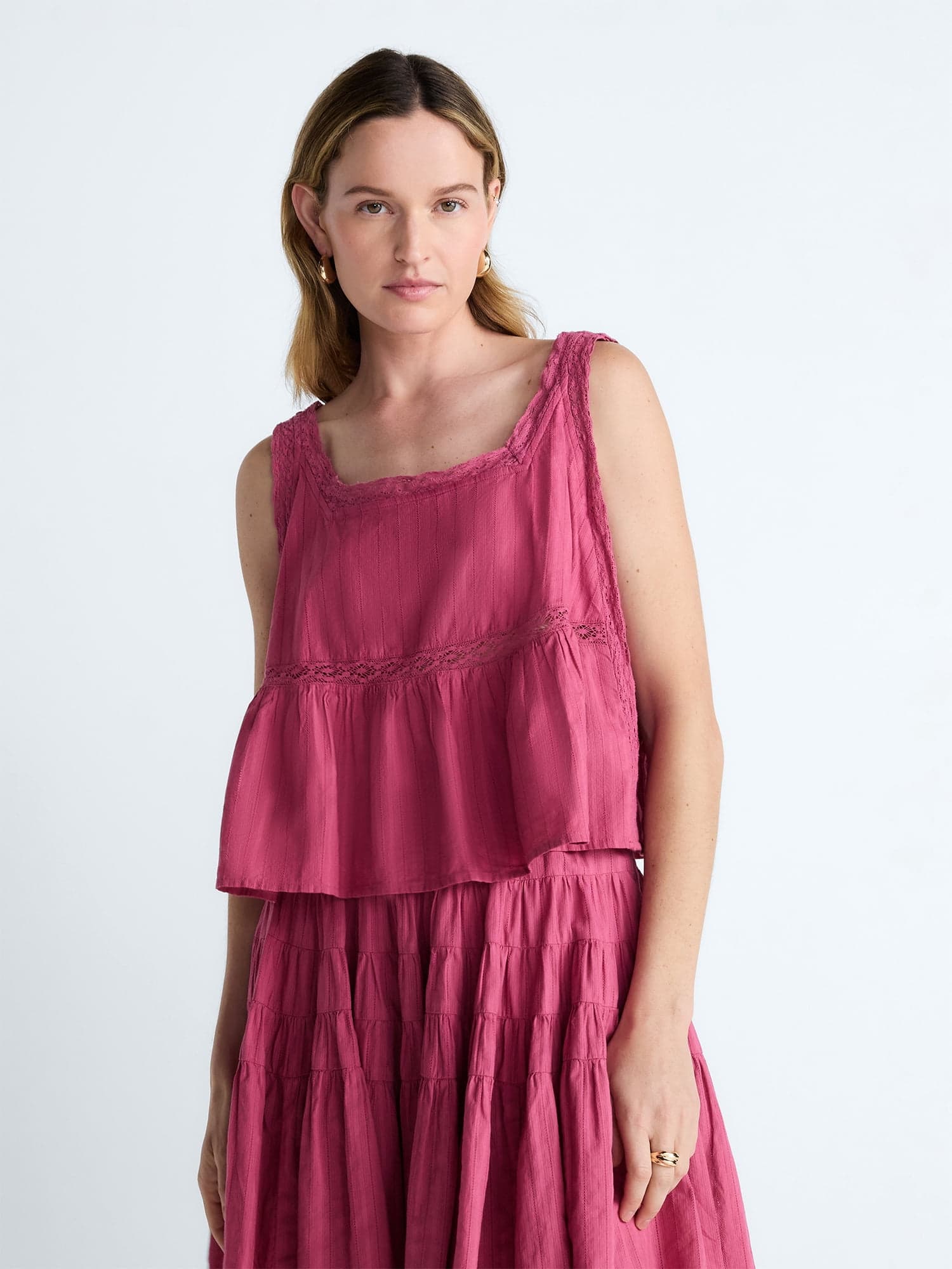 Scoop Women’s and Women’s Plus Cropped Lace Cotton Tank Top, Sizes XS-4X