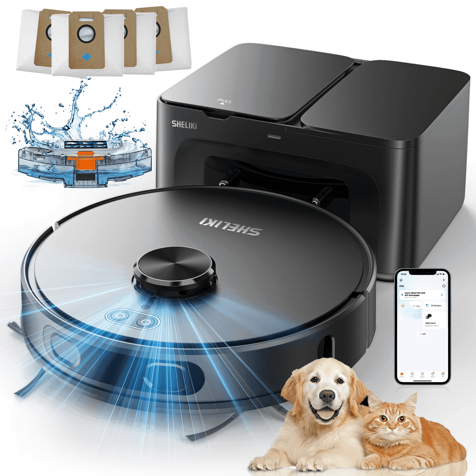 Robot Vacuum and Mop Combo with 3D Home Mapping, Self-Emptying Base for 70 Days, 220 Mins Runtime, Pet Friendly Anti-Tangle
